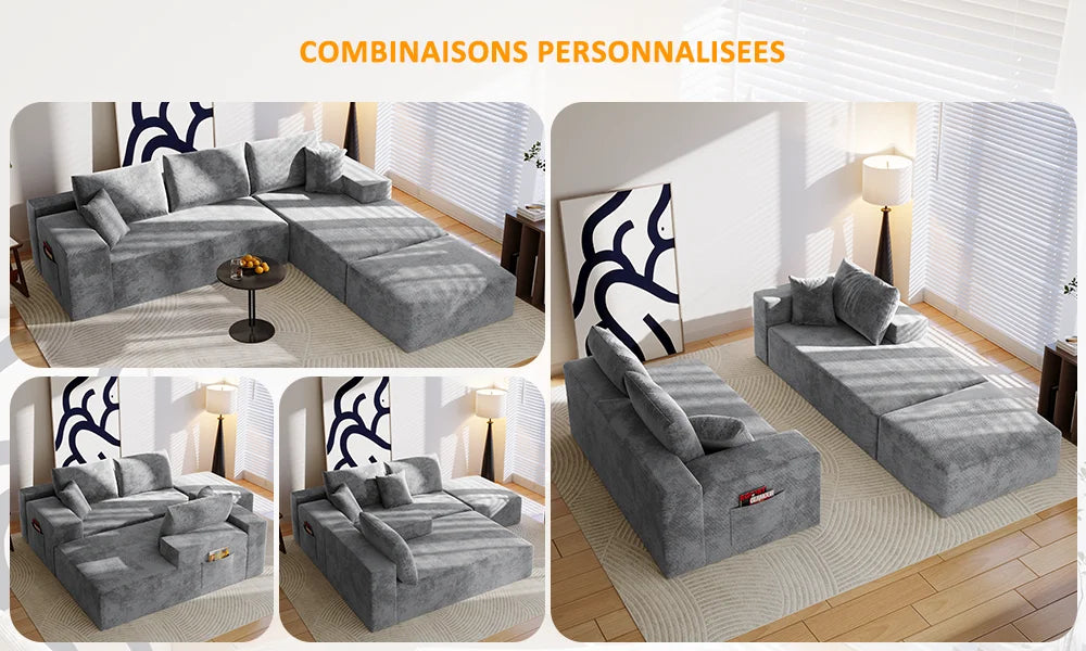 Canapé d'angle convertible en U en velours côtelé – photo 8