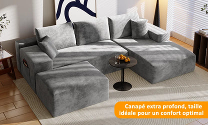 Canapé d'angle convertible en U en velours côtelé – photo 12