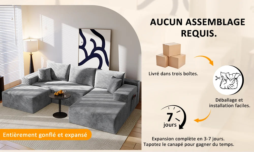 Canapé d'angle convertible en U en velours côtelé – photo 7