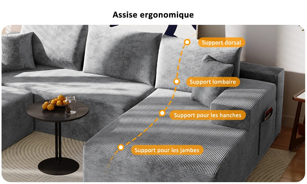 Canapé d'angle convertible en U en velours côtelé – photo 9