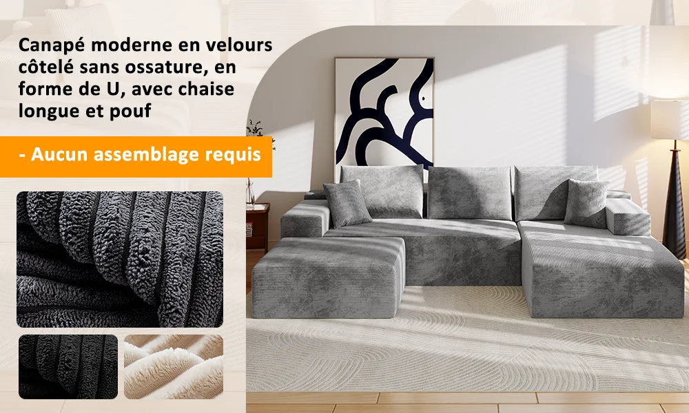 Canapé d'angle convertible en U en velours côtelé – photo 6